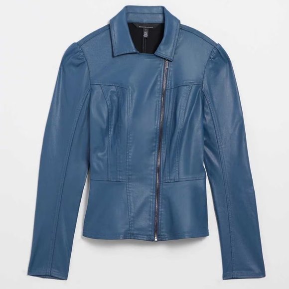 WHBM Coated Denim Peplum Jacket Blue True Indigo - Picture 9 of 10